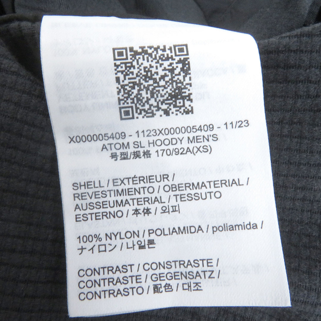 Excellent ARC'TERYX mountain hoodie Atom SL Hoody jacket black XS X000005409