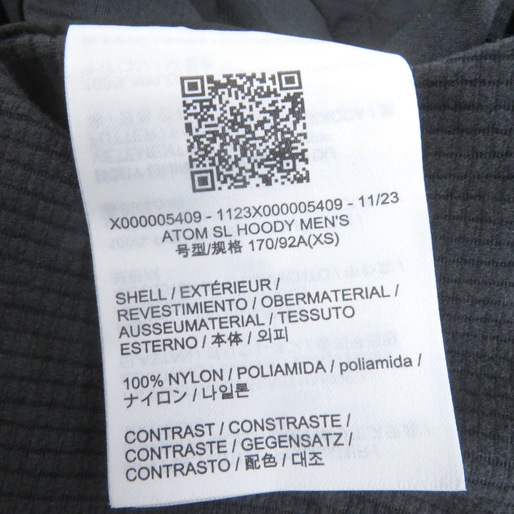 Excellent ARC'TERYX mountain hoodie Atom SL Hoody jacket black XS X000005409