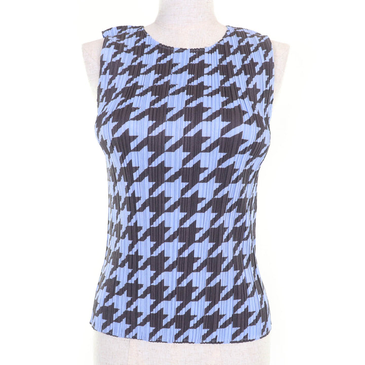 PLEATS PLEASE トップス 千鳥格子柄 ノースリーブトップ ブルー レディース 4 PP41-JK616