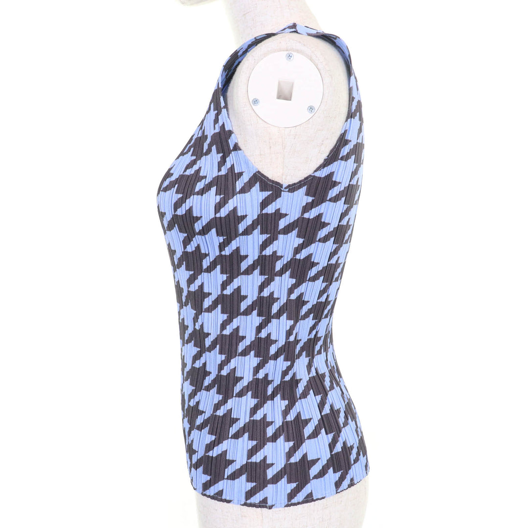 PLEATS PLEASE トップス 千鳥格子柄 ノースリーブトップ ブルー レディース 4 PP41-JK616