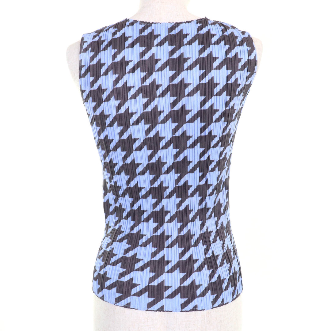 PLEATS PLEASE トップス 千鳥格子柄 ノースリーブトップ ブルー レディース 4 PP41-JK616