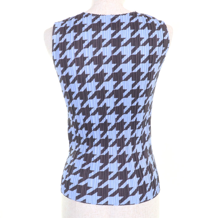 PLEATS PLEASE トップス 千鳥格子柄 ノースリーブトップ ブルー レディース 4 PP41-JK616