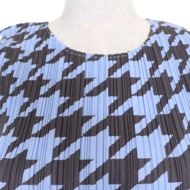 PLEATS PLEASE トップス 千鳥格子柄 ノースリーブトップ ブルー レディース 4 PP41-JK616