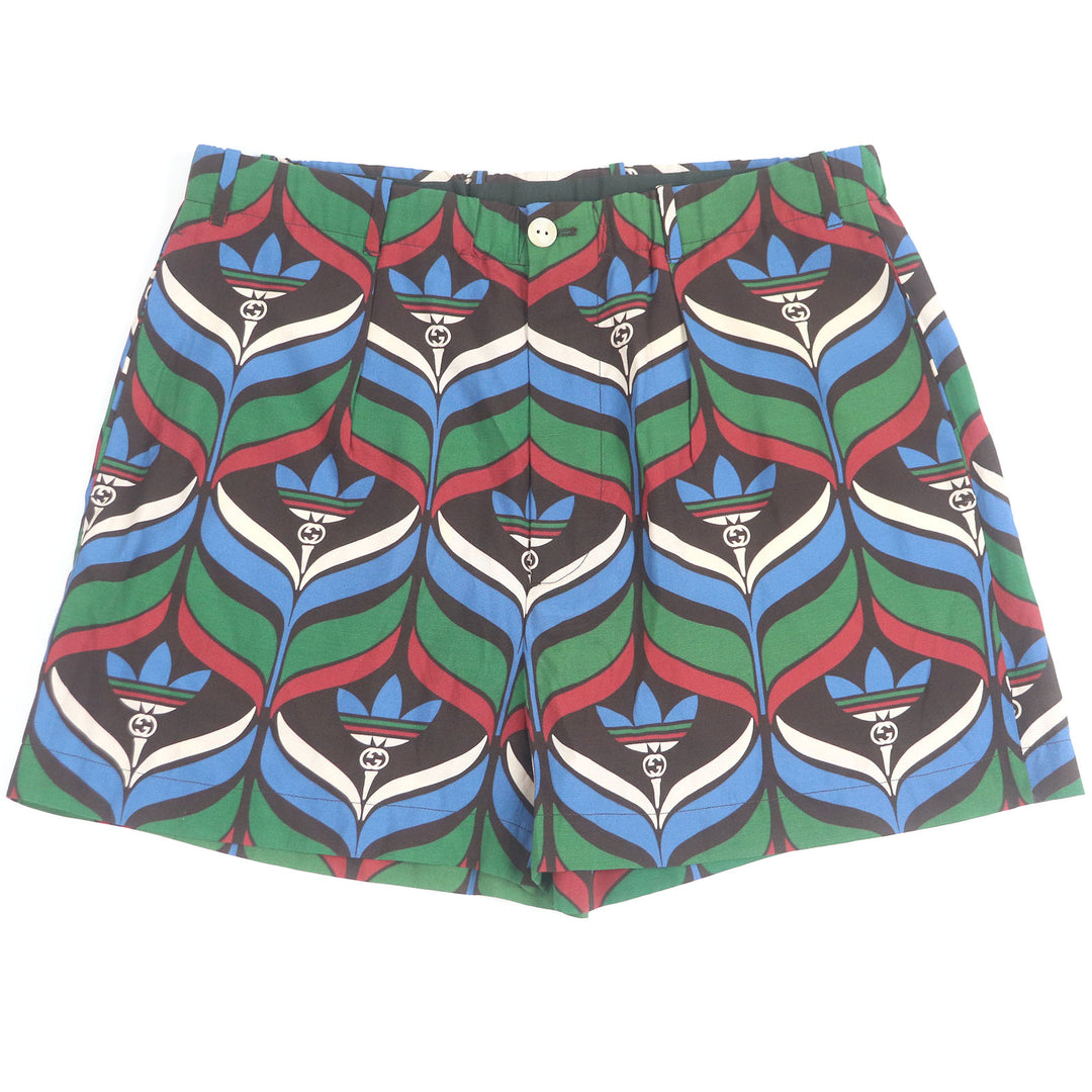 新品 GUCCI×adidas ショートパンツ トレフォイル GGロゴ マルチカラー レーヨン メンズ 50 702439