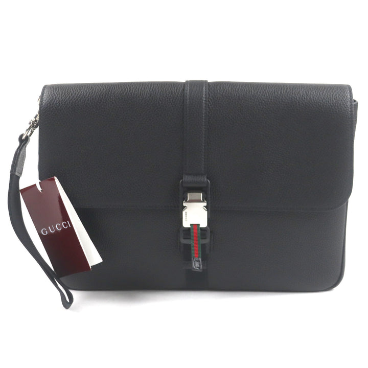 GUCCI Clutch bag Flap-type business case black leather mens 816755