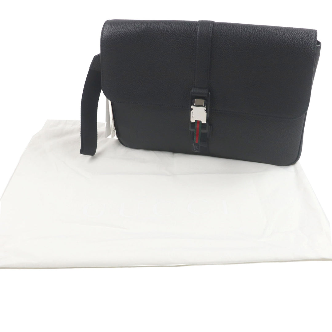 GUCCI Clutch bag Flap-type business case black leather mens 816755