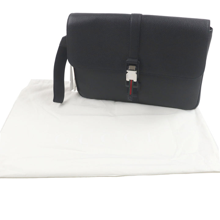 GUCCI Clutch bag Flap-type business case black leather mens 816755