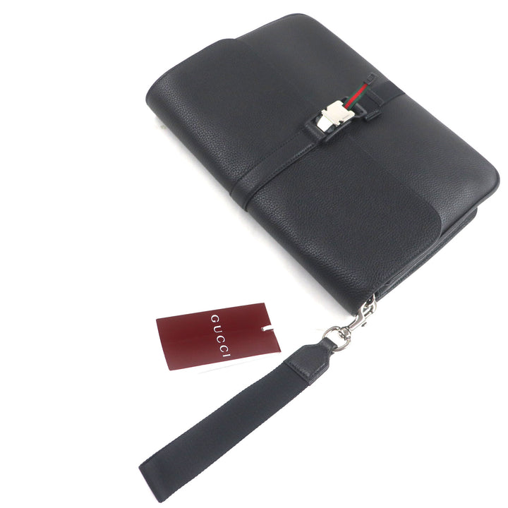 GUCCI Clutch bag Flap-type business case black leather mens 816755