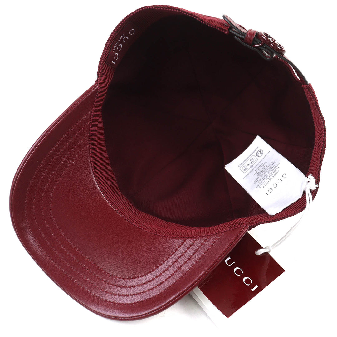 新品 GUCCI キャップ GGモノグラムキャンバス＆レザー ボルドー コットン レディース L 833272