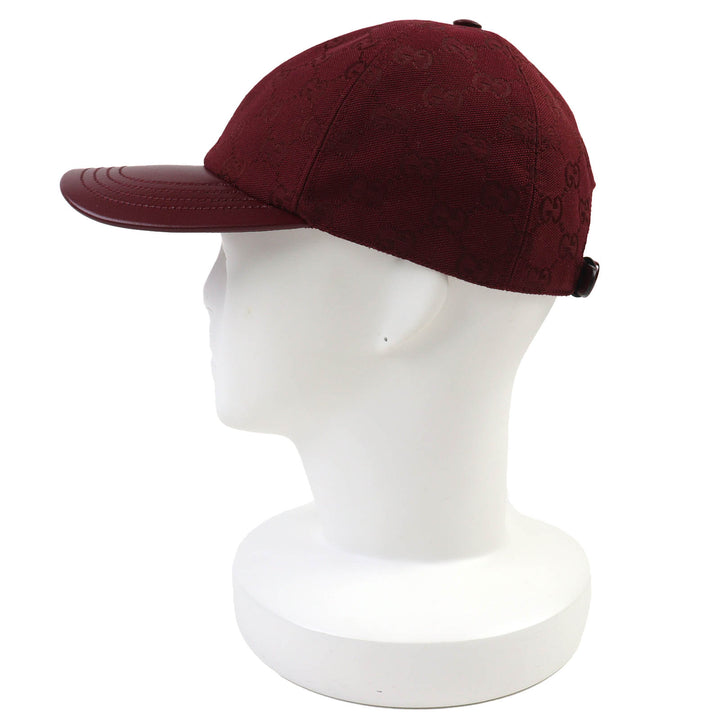 新品 GUCCI キャップ GGモノグラムキャンバス＆レザー ボルドー コットン レディース L 833272