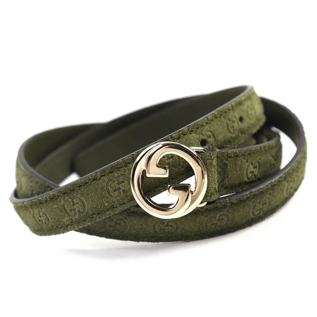 優れた GUCCI ベルト インターロッキングGバックル GGPattern スエードレザー ナローベルト 768431