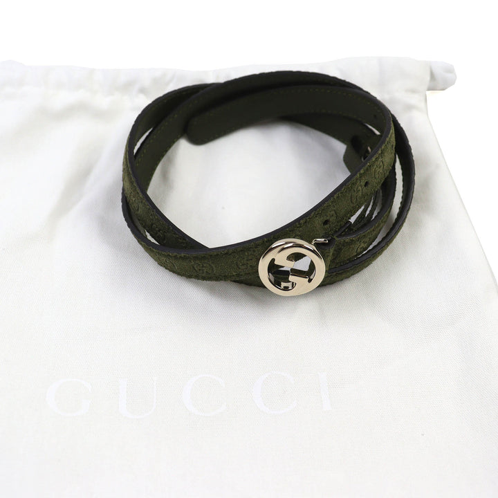 優れた GUCCI ベルト インターロッキングGバックル GGPattern スエードレザー ナローベルト 768431
