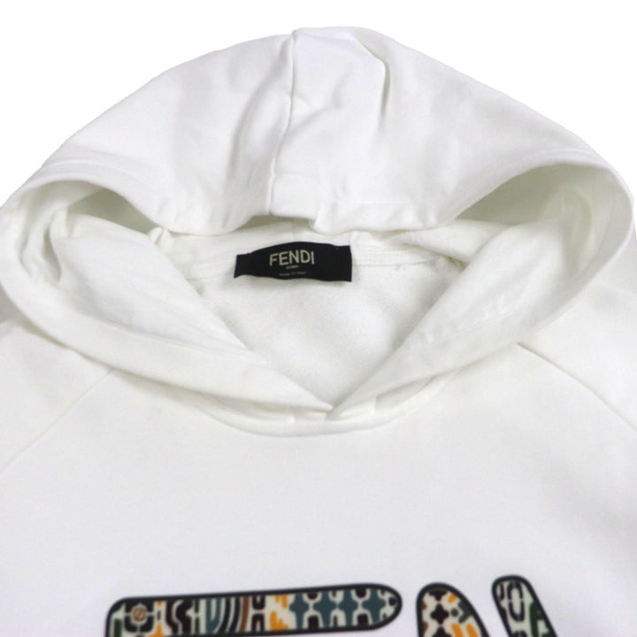 Excellent FENDI hoodie Logo print pullover white cotton mens L FAF595