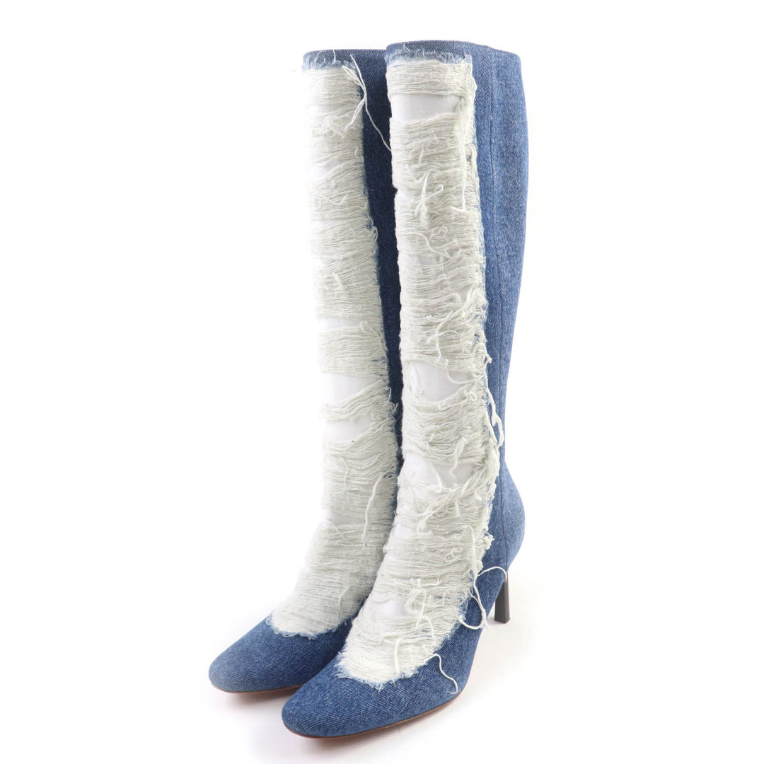 Excellent LOEWE Knee-high boots Ripped Denim Indigo denim Women 36 L815285X36