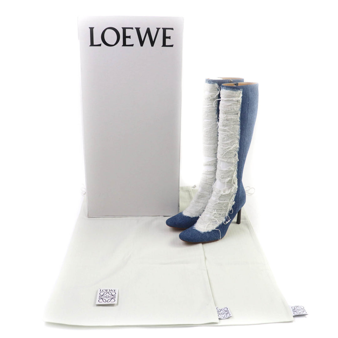 Excellent LOEWE Knee-high boots Ripped Denim Indigo denim Women 36 L815285X36