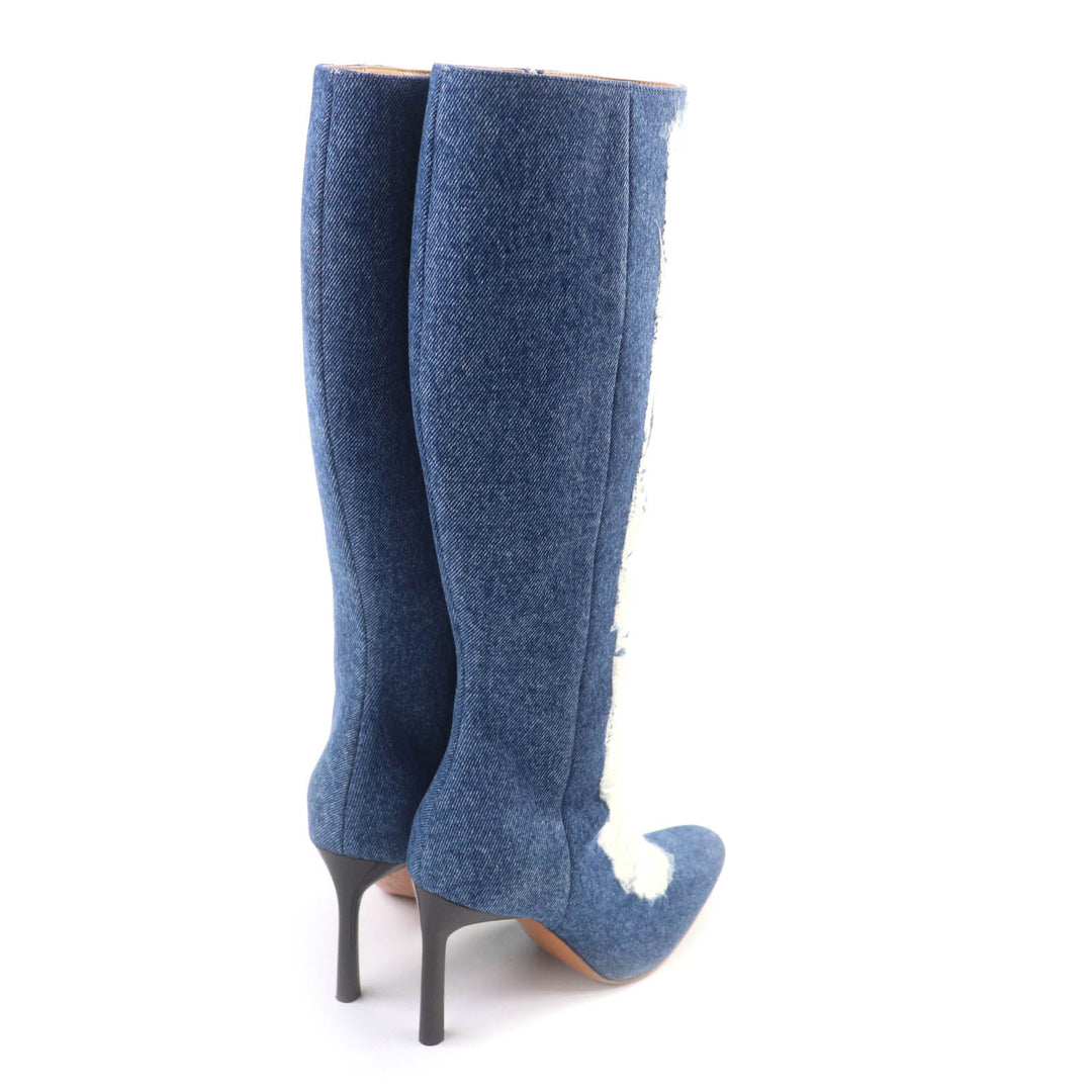 Excellent LOEWE Knee-high boots Ripped Denim Indigo denim Women 36 L815285X36