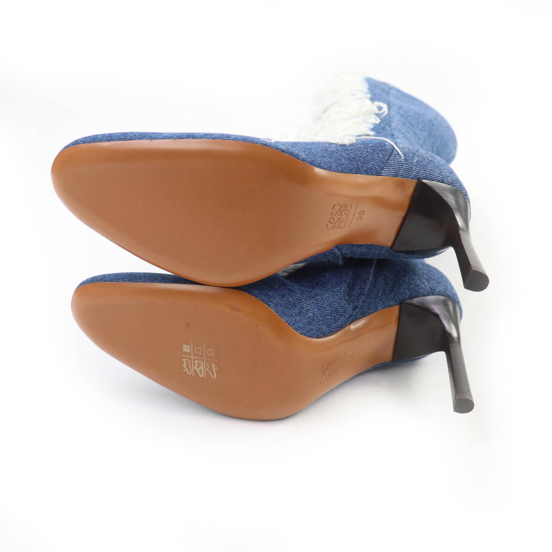 Excellent LOEWE Knee-high boots Ripped Denim Indigo denim Women 36 L815285X36