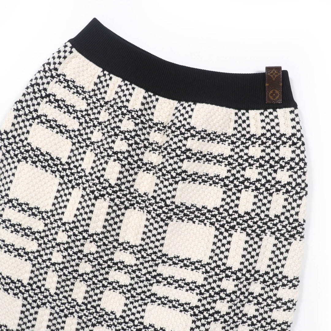 Excellent LOUIS VUITTON Tight Skirt knit skirt White black wool Women M