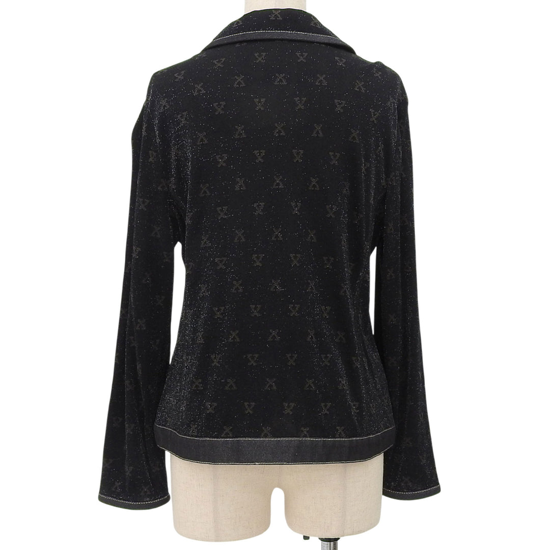 素晴らしいLEONARD FASHIONジャケットラメロゴ柄ブラックシルクレディースL