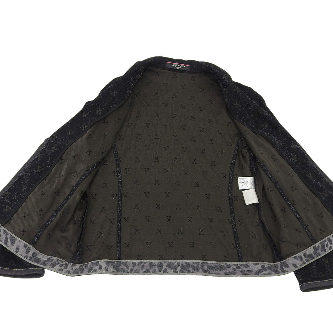 素晴らしいLEONARD FASHIONジャケットラメロゴ柄ブラックシルクレディースL