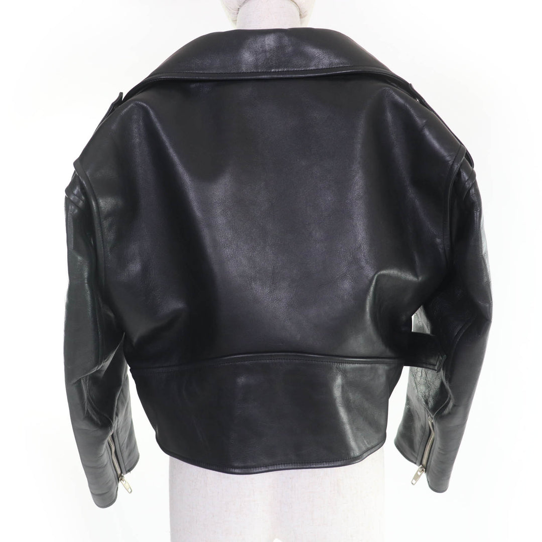 素晴らしい BALENCIAGA レザージャケット スウィングトップ レザー ブラック 牛革 レディース 34 446474
