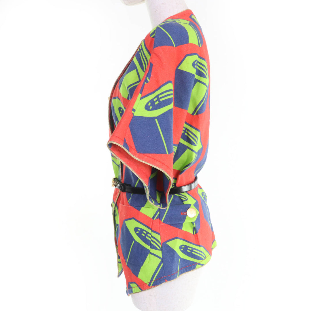 Pristine GUCCI Jacket Nut print belt included multicolor linen Women 36 746401