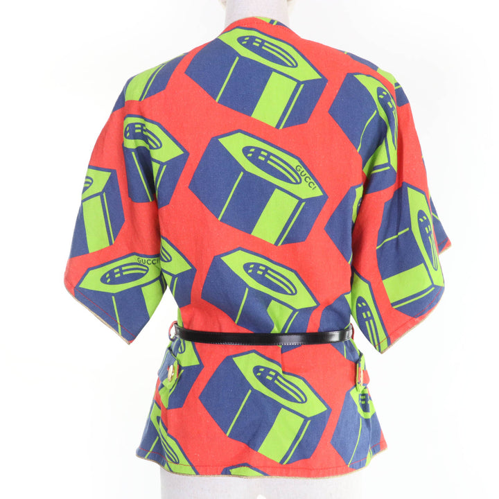Pristine GUCCI Jacket Nut print belt included multicolor linen Women 36 746401