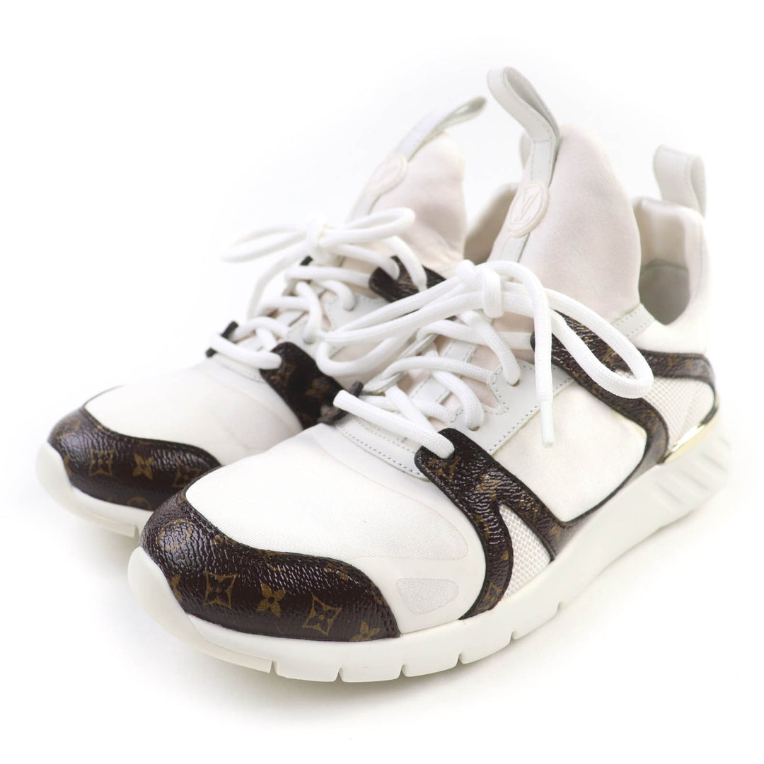 Great LOUIS VUITTON sneakers Lace up White brown Monogram leather Women 35.5