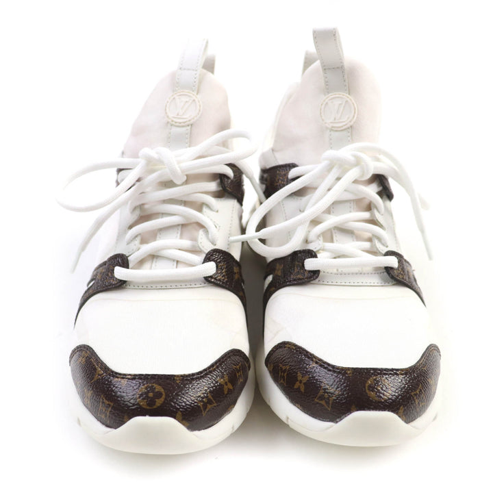 Great LOUIS VUITTON sneakers Lace up White brown Monogram leather Women 35.5