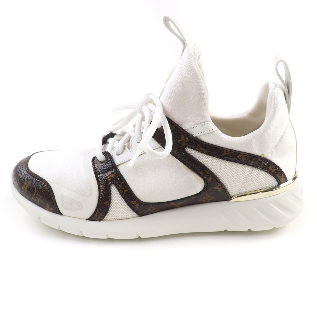 Great LOUIS VUITTON sneakers Lace up White brown Monogram leather Women 35.5