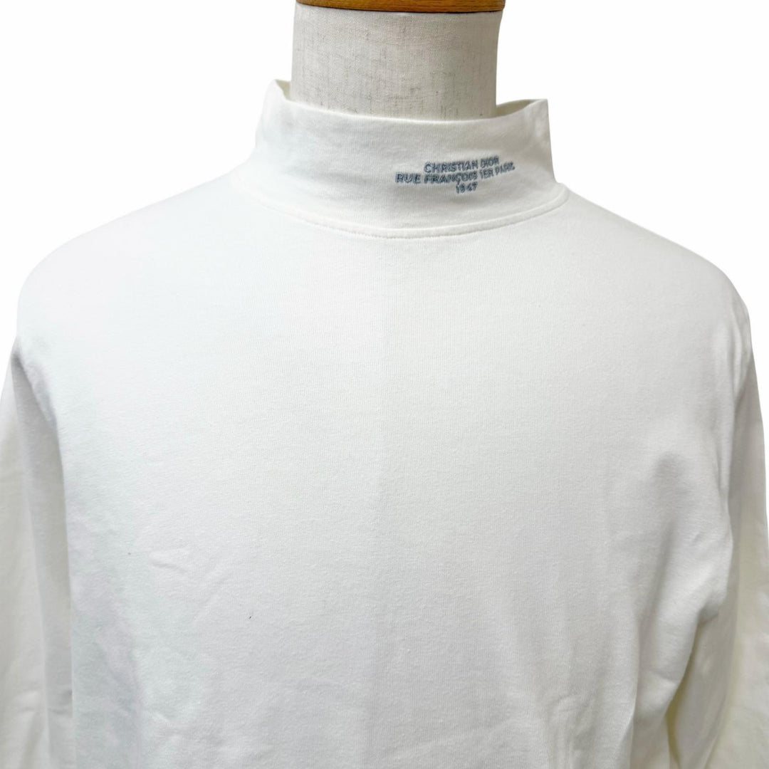 Discounted Great DIOR Long-sleeved T-shirt Logo embroidered mock neck long sleeve white