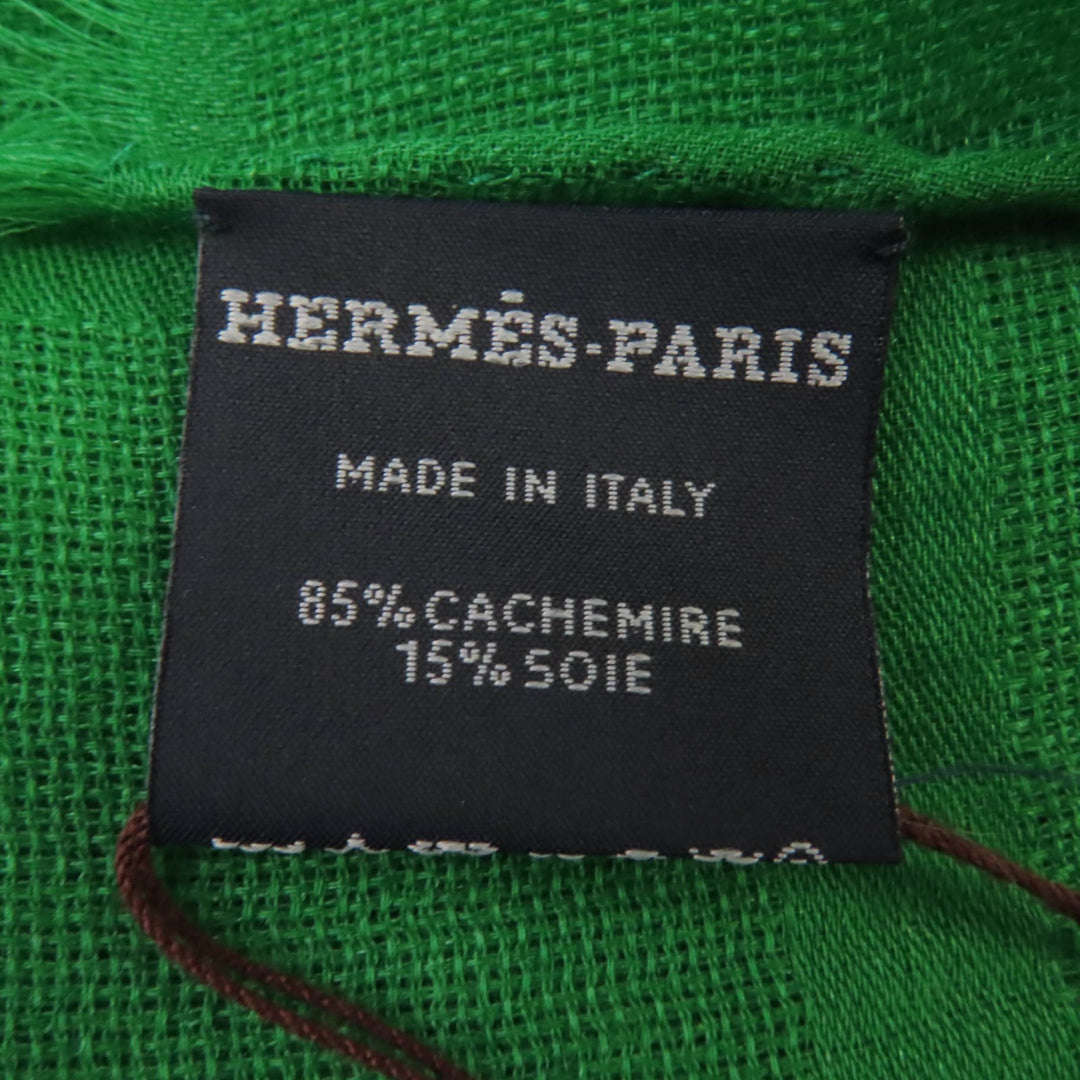 新品 HERMES スカーフ SELLIER フリンジ付き 大判ショール ストール グリーン カシミア レディース
