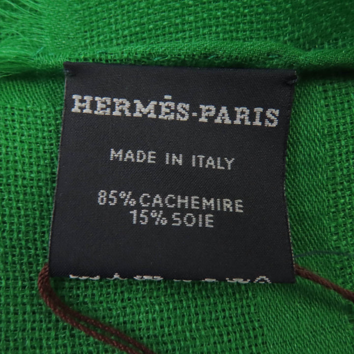 新品 HERMES スカーフ SELLIER フリンジ付き 大判ショール ストール グリーン カシミア レディース