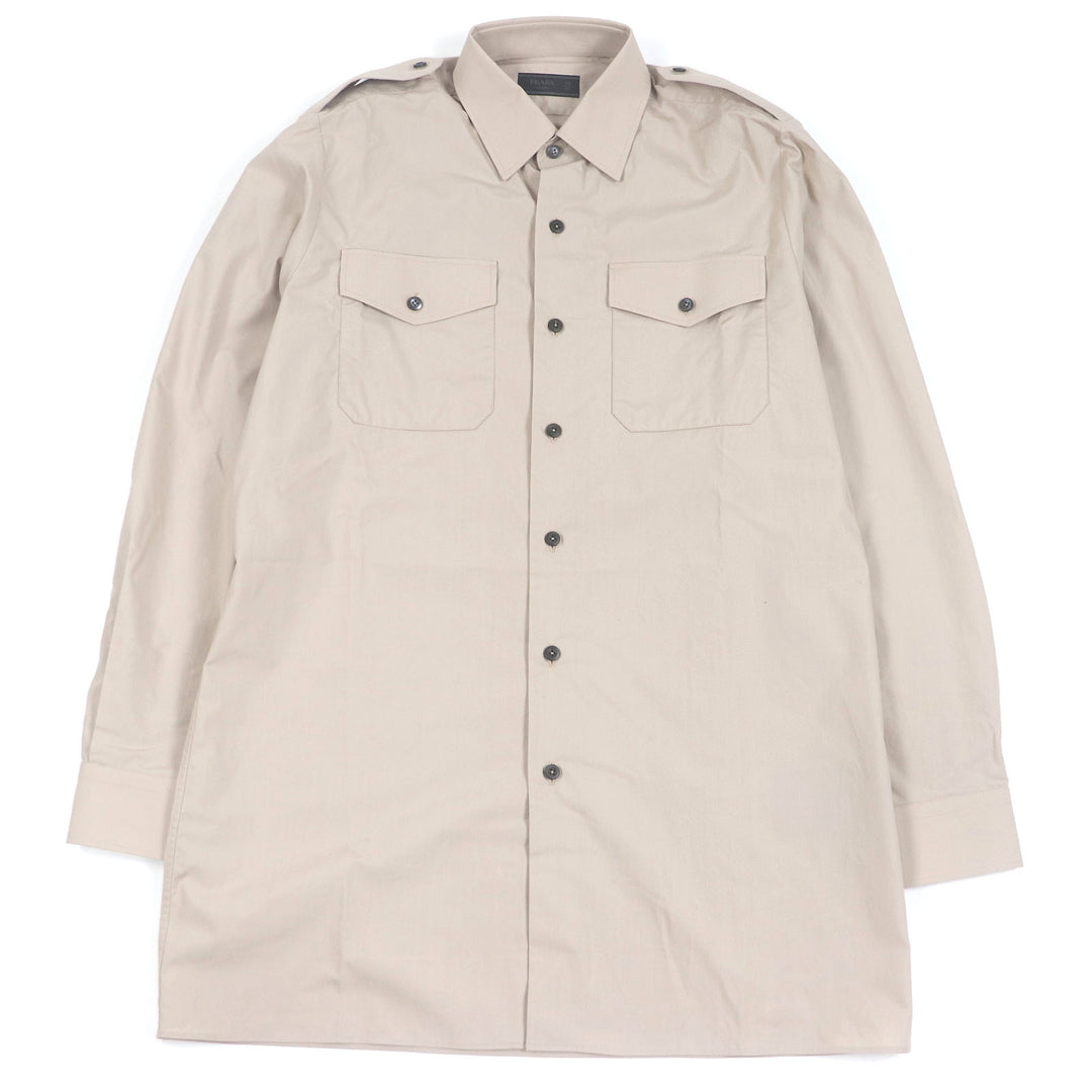 素晴らしいPRADA長袖シャツ三角ロゴエポレット付きベージュ38 UCN513