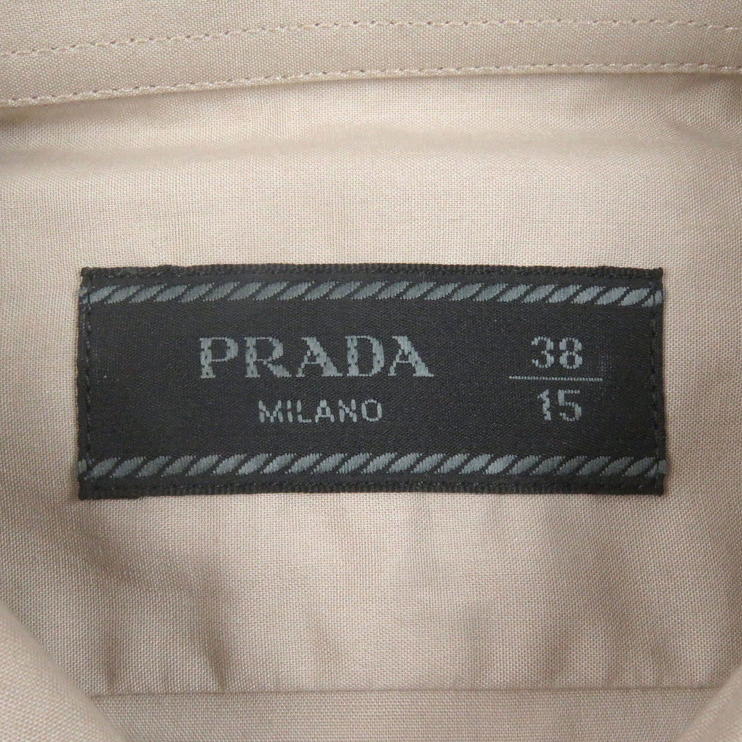 Excellent PRADA Long sleeve shirt Triangle logo with epaulettes beige 38 UCN513