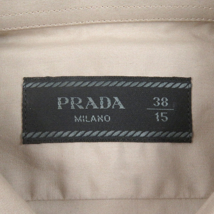 Excellent PRADA Long sleeve shirt Triangle logo with epaulettes beige 38 UCN513