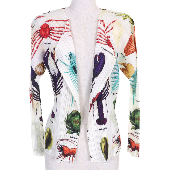 Excellent PLEATS PLEASE cardigan marine life long sleeve White multicolor 3