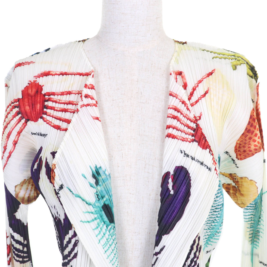 Excellent PLEATS PLEASE cardigan marine life long sleeve White multicolor 3