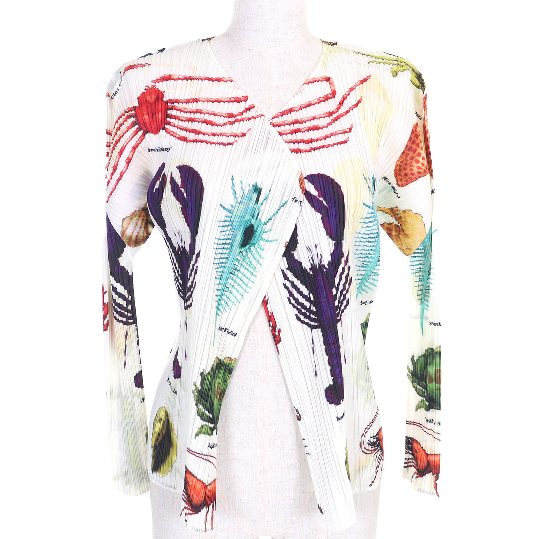 Excellent PLEATS PLEASE cardigan marine life long sleeve White multicolor 3
