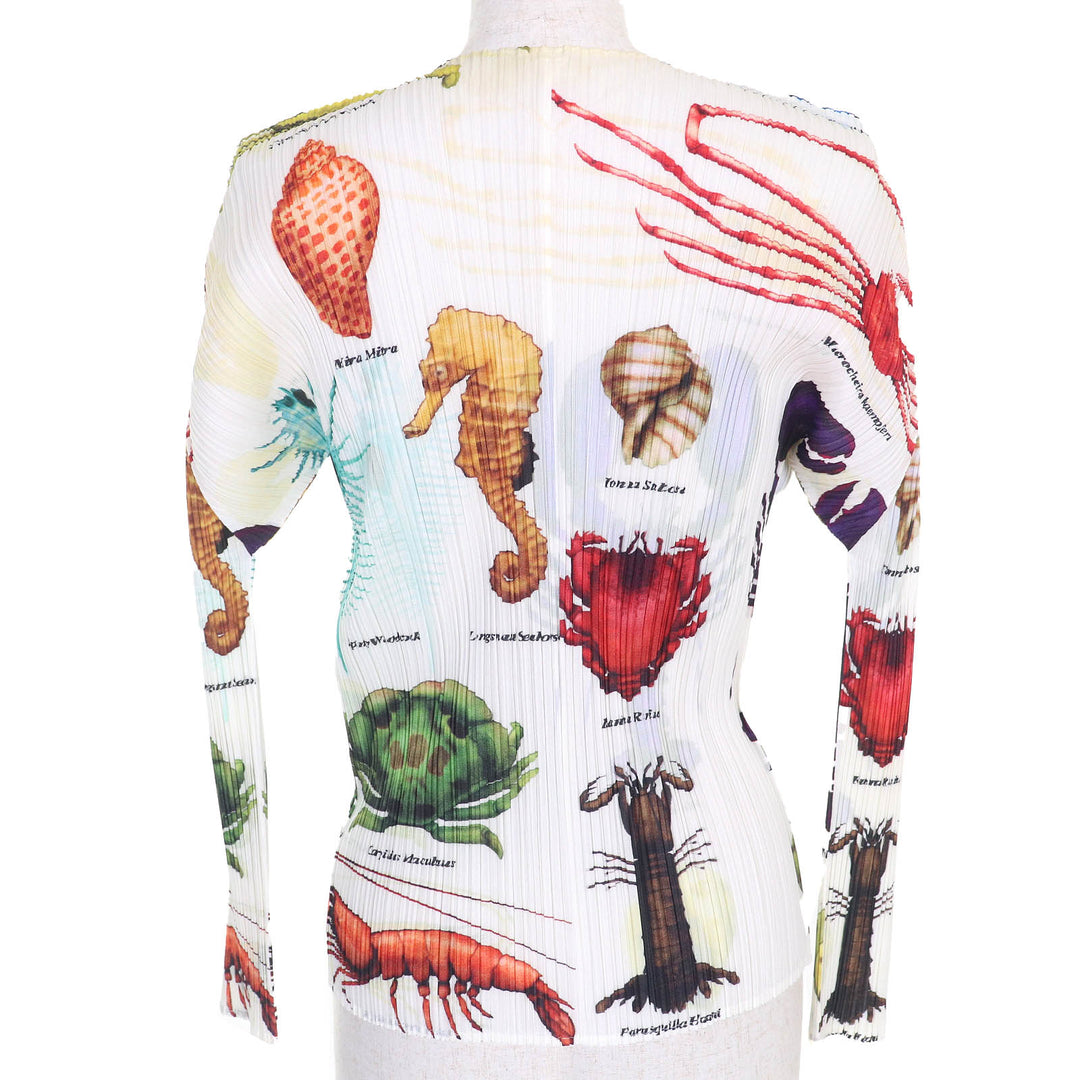 Excellent PLEATS PLEASE cardigan marine life long sleeve White multicolor 3