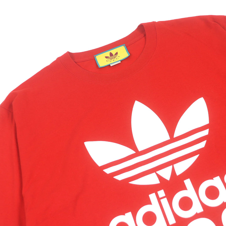 美品 GUCCI×adidas 半袖Tシャツ トレフォイル スリーストライプス レッド M 616036