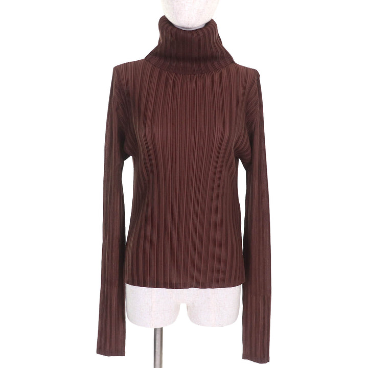 素晴らしい PLEATS PLEASE トップス タートルネック 長袖 ブラウン ポリエステル レディース 3