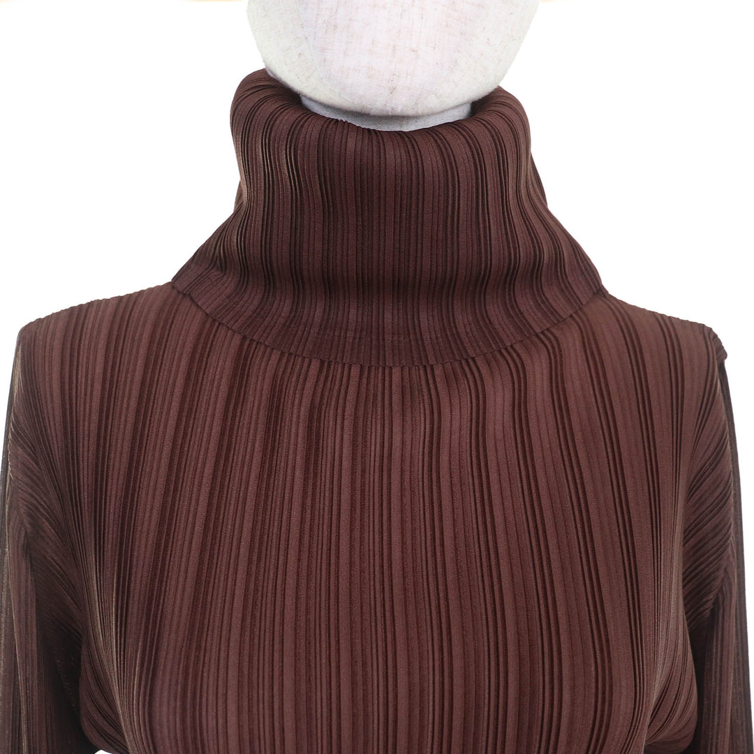 素晴らしい PLEATS PLEASE トップス タートルネック 長袖 ブラウン ポリエステル レディース 3