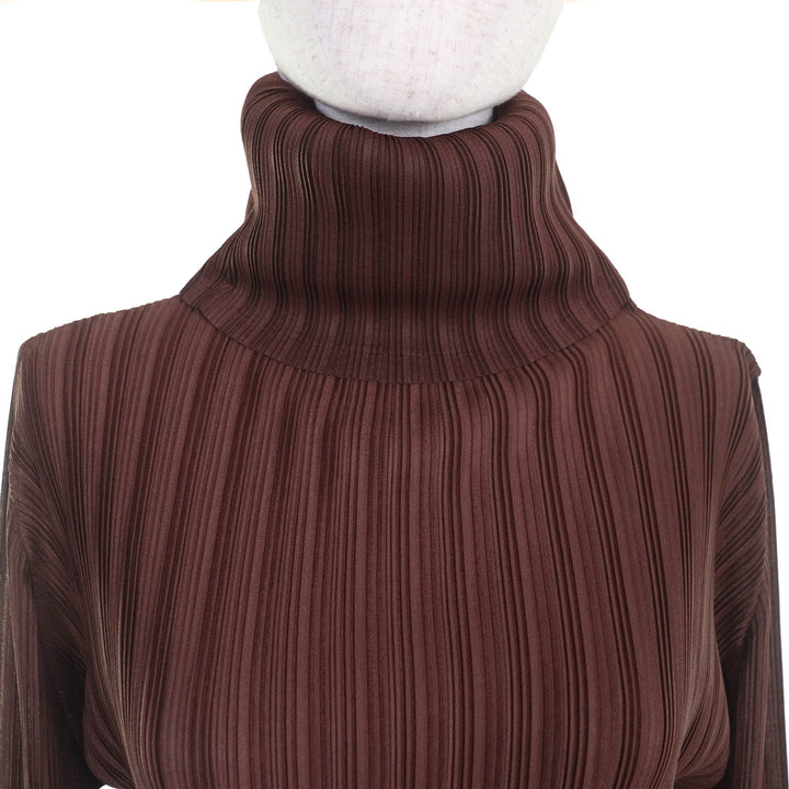 素晴らしい PLEATS PLEASE トップス タートルネック 長袖 ブラウン ポリエステル レディース 3