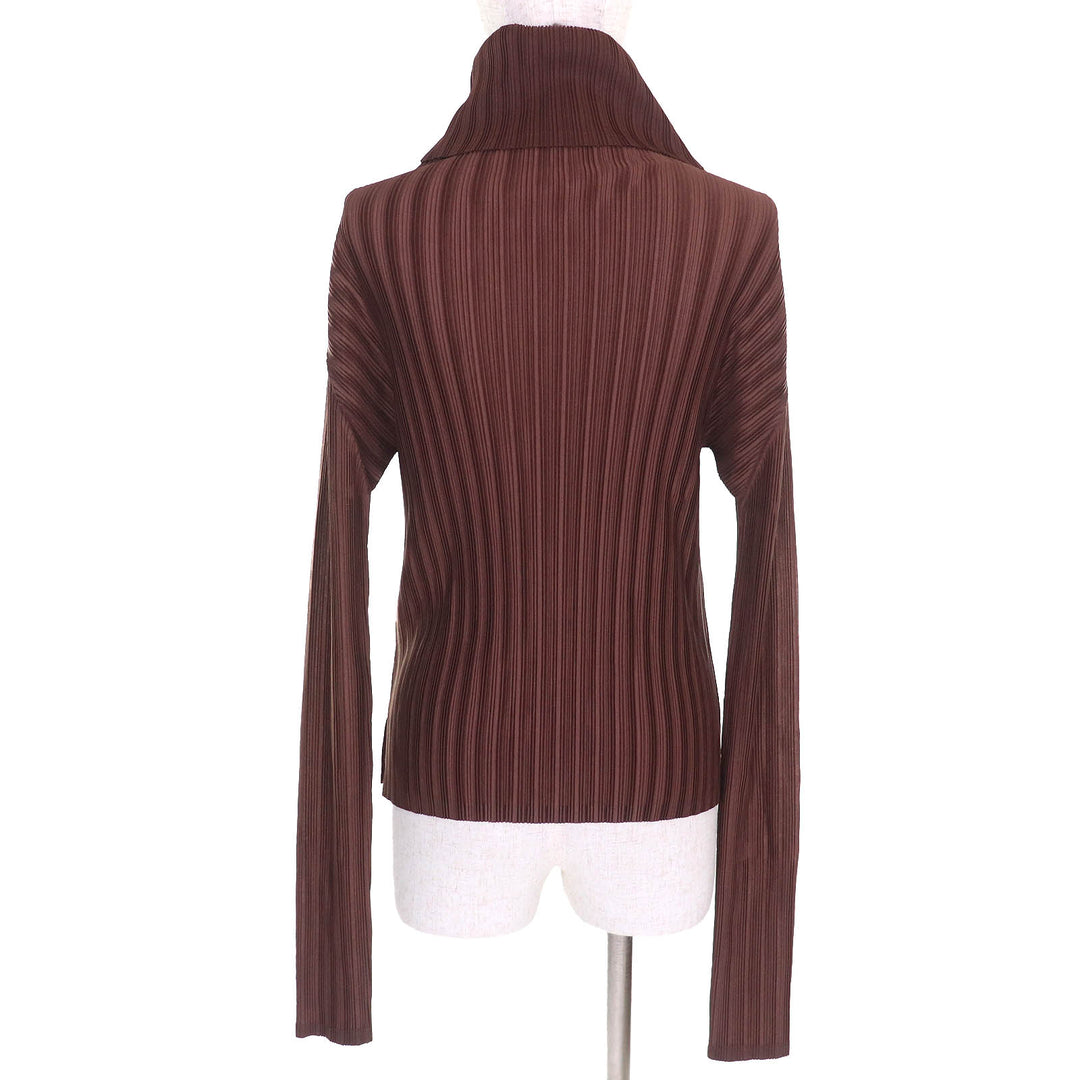 素晴らしい PLEATS PLEASE トップス タートルネック 長袖 ブラウン ポリエステル レディース 3