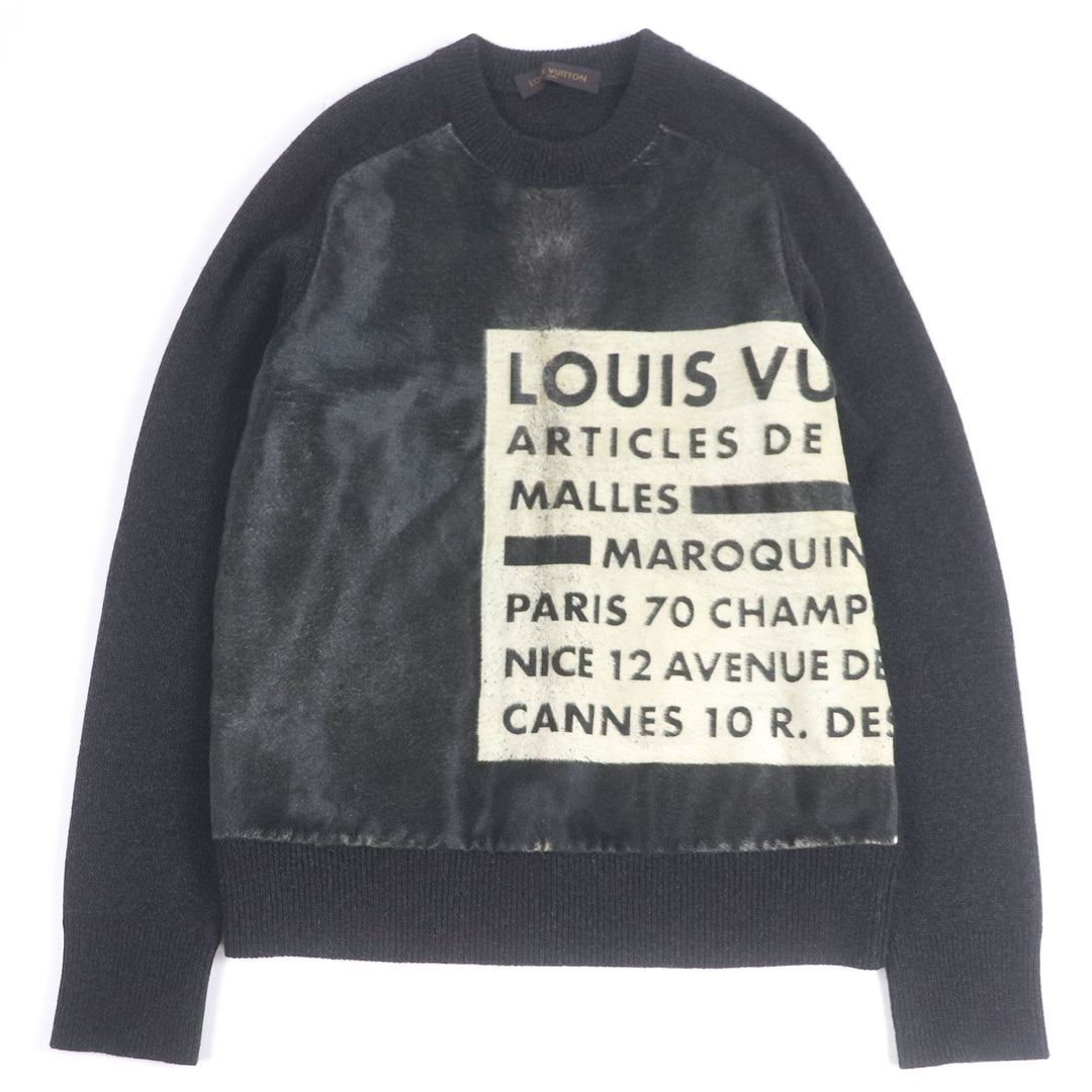 素晴らしい LOUIS VUITTON セーター ハラコ 切り替え ロゴ 長袖 ニット ダークブラウン 牛革