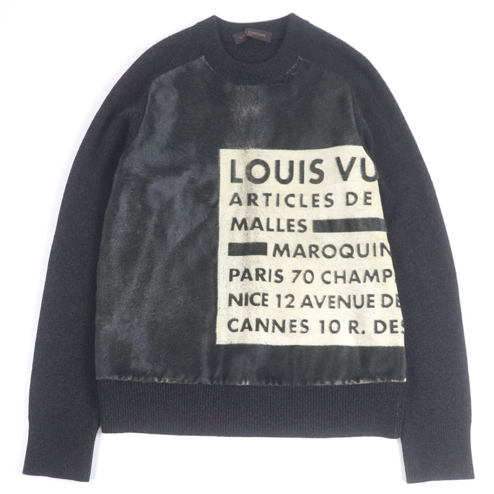 素晴らしい LOUIS VUITTON セーター ハラコ 切り替え ロゴ 長袖 ニット ダークブラウン 牛革
