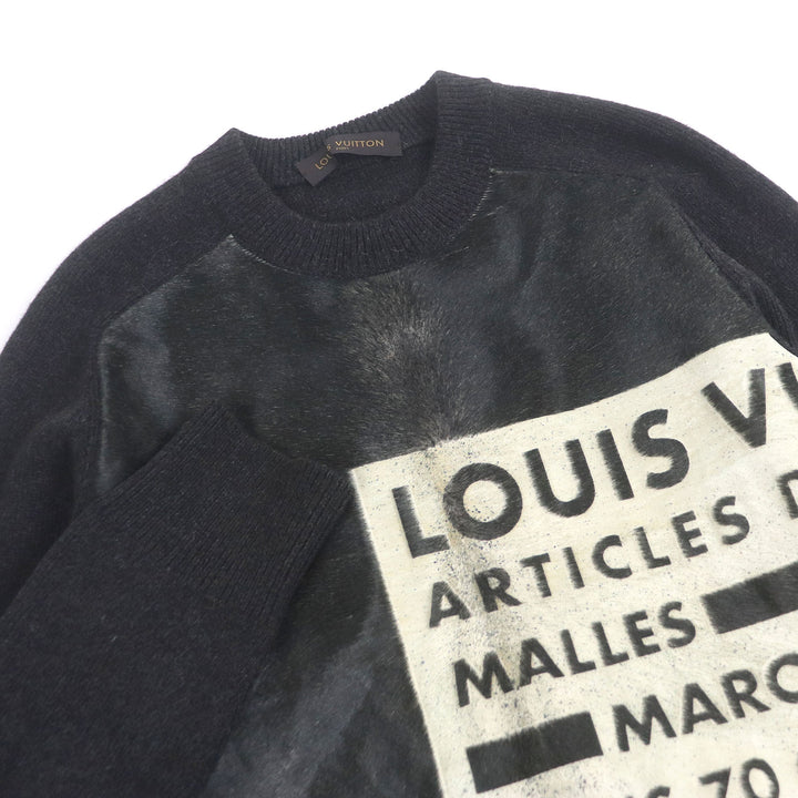 素晴らしい LOUIS VUITTON セーター ハラコ 切り替え ロゴ 長袖 ニット ダークブラウン 牛革
