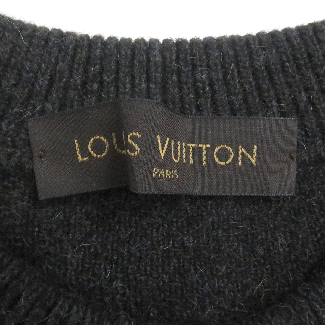 素晴らしい LOUIS VUITTON セーター ハラコ 切り替え ロゴ 長袖 ニット ダークブラウン 牛革
