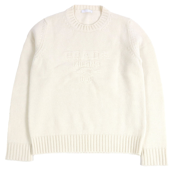 素晴らしいPRADAセーター ロゴエンボス加工 長袖ニット ホワイト バージンウール メンズ 46 UMB645